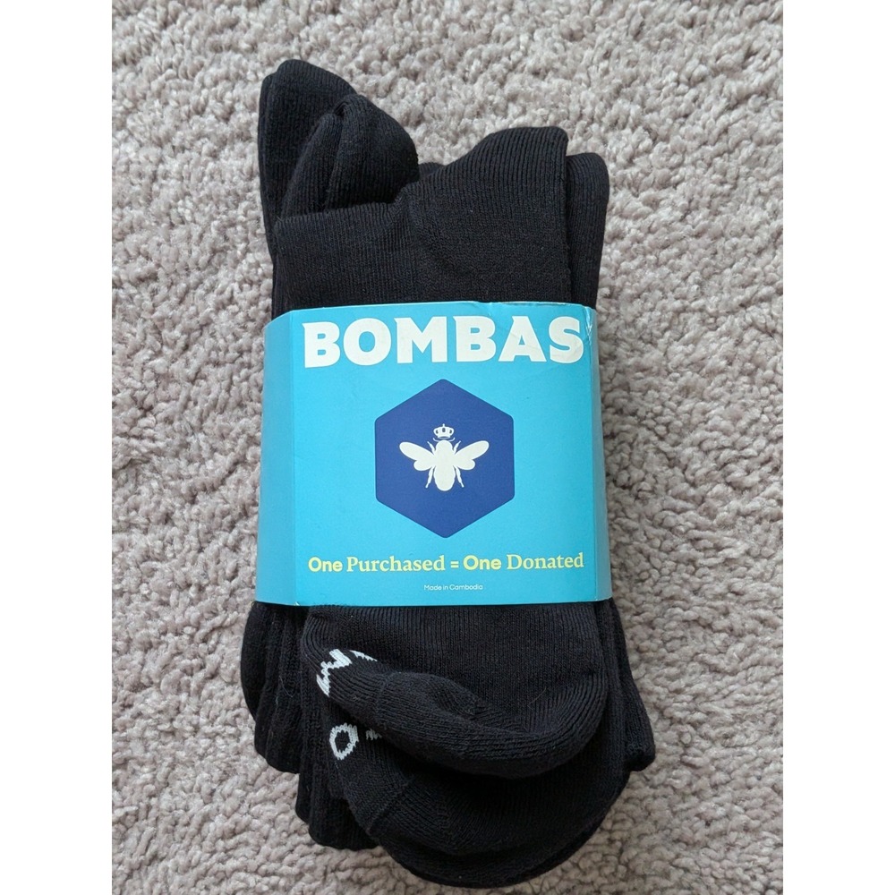 Bombas Midweight Socks Black Size Large Supima Cotton Mid Calf 4 Pairs NWT